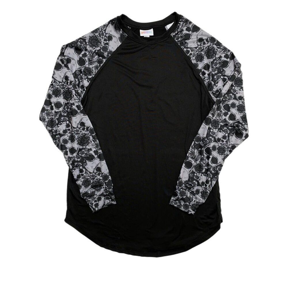 NEW‎ L LuLaRoe Erin Long Sleeve Top  Skulls Gray Black Shirt Halloween Goth NWT